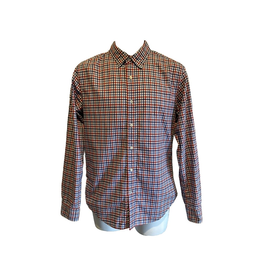 Banana Republic Men's S Grant Fit Plaid Button Up Shirt Red White Blue